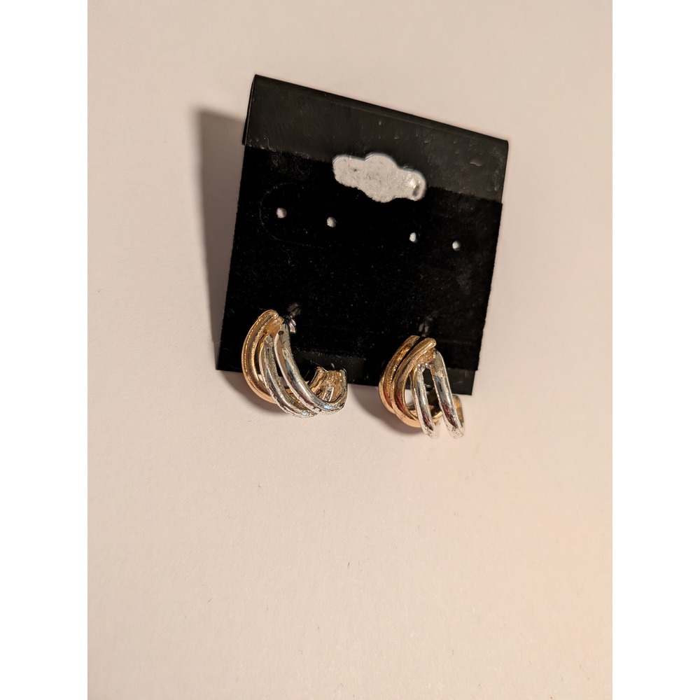Two Tone Triple Hoop Earrings Mixed Metal Gold Silver Intertwined Small Hoops